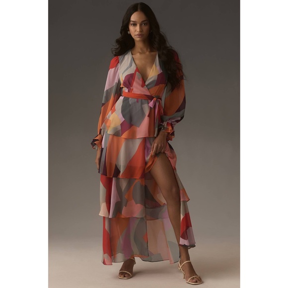 Anthropologie HutchLong-Sleeve V-Neck Wrap Maxi Dress New with Tags ~ XS